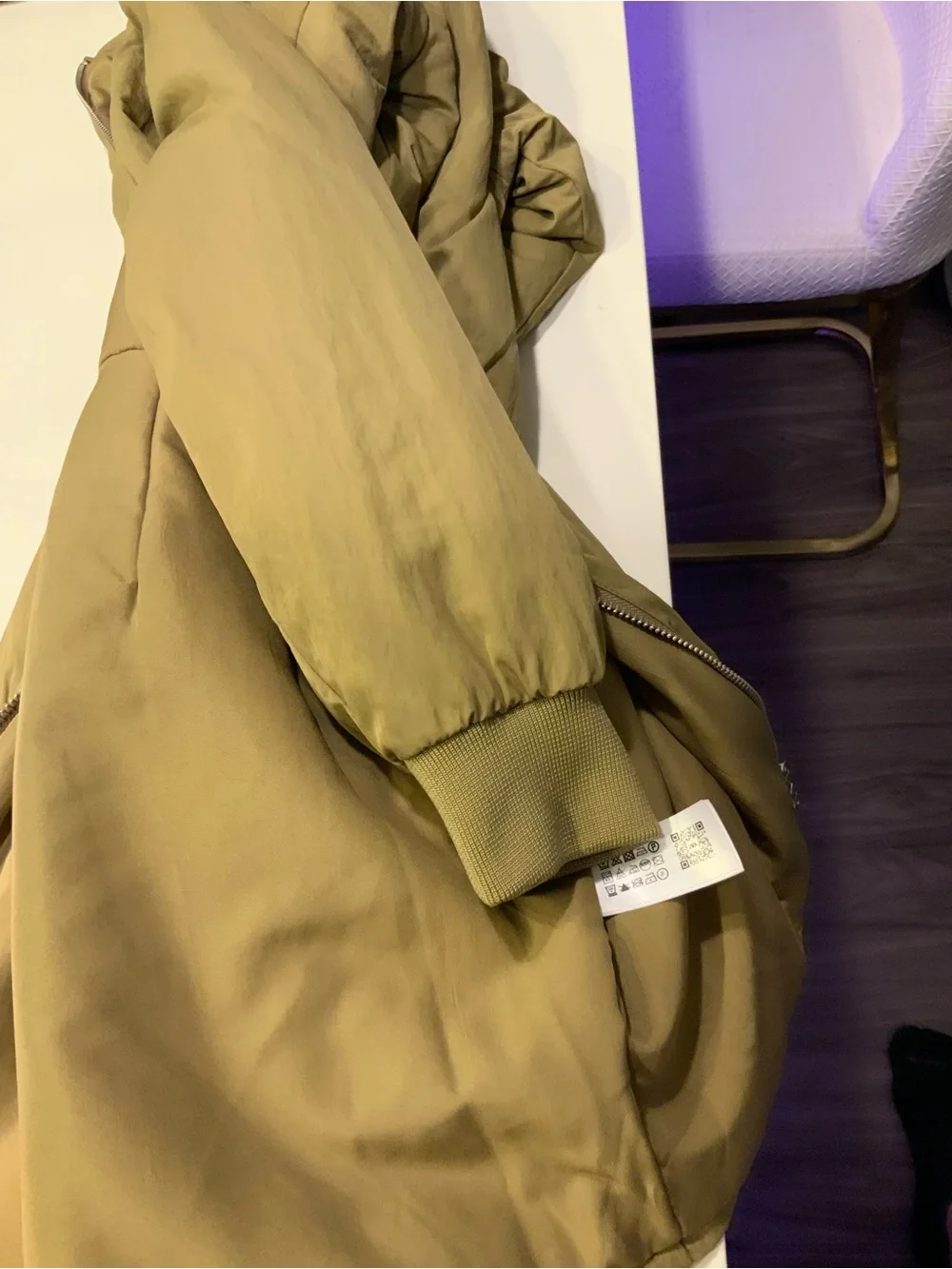 Zara Olive Green Long Bomber Jacket
